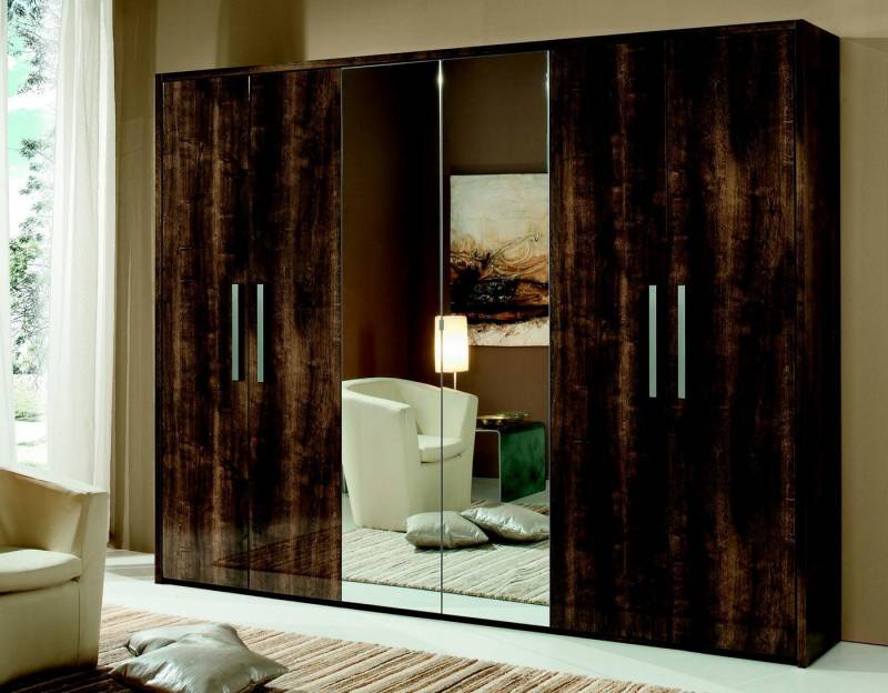 JVmoebel Kleiderschrank Großer Kleiderschrank mit 6 Türen aus Holz in Braun mit Spiegel Made in Europa JVmoebel Kleiderschrank Großer Kleiderschrank mit 6 Türen aus Holz in Braun mit Spiegel Made in Europa von JVmoebel