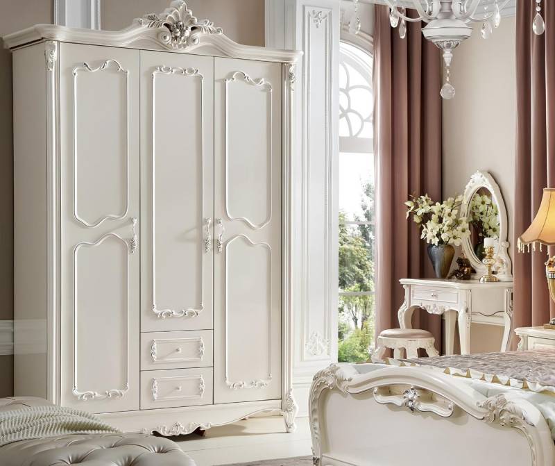 JVmoebel Kleiderschrank Klassischer Antik Stil Schrank Echtholz Garderobe Schränke Barock Weiß Made in Europa von JVmoebel