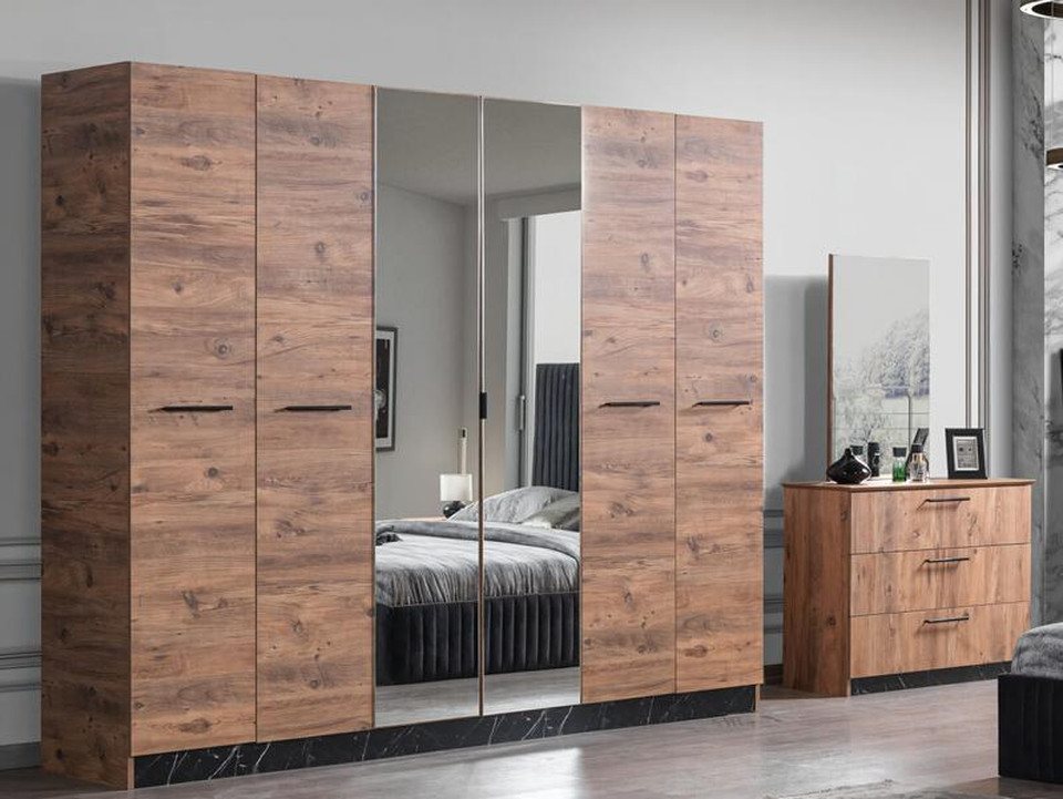 JVmoebel Kleiderschrank Schlafzimmer Set Kleiderschrank + Kommode + Spiegel Moderne Möbel 3tlg (3tlg Schlafzimmer Set (Kleiderschrank + Kommode + Spiegel) Made in Europa von JVmoebel