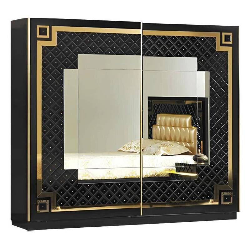 JVmoebel Kleiderschrank Schwarz-Goldener Schlafzimmerschrank Designer Spiegelschrank Edle (Kleiderschrank) Made in Europa von JVmoebel