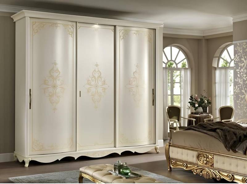JVmoebel Kleiderschrank mit Spiegel Massivholz Schlafzimmermöbel Schränke Italien Weiß Made in Europa von JVmoebel