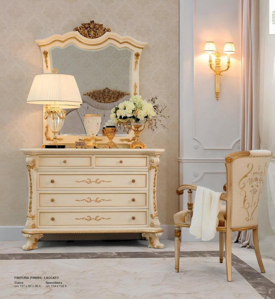 JVmoebel Schubkastenkommode Anrichte Kommode Spiegel Schränke Holz Beige Set Schlafzimmer Luxus (Set Kommode + Spiegel), Made in Europa von JVmoebel