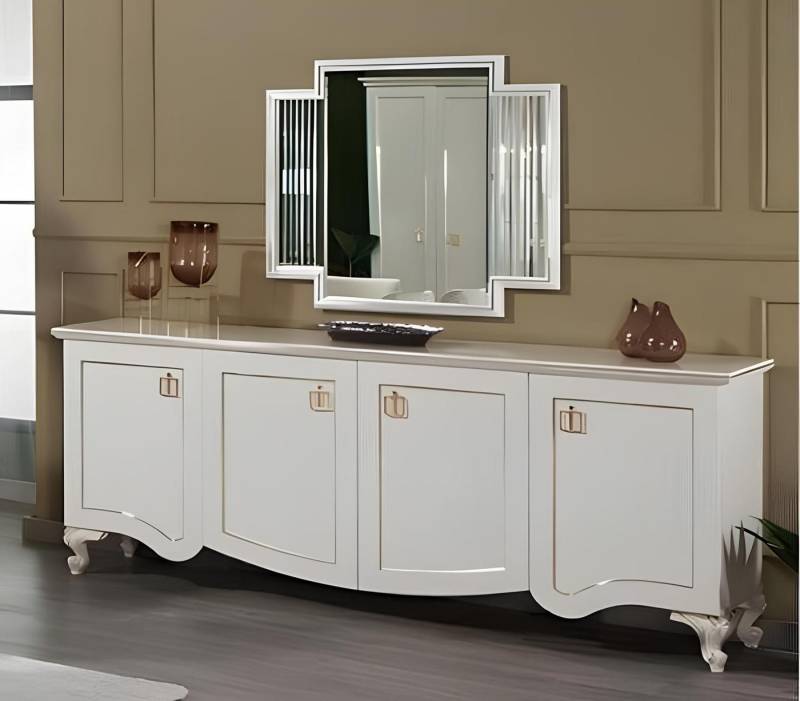 JVmoebel Sideboard Anrichte Weiß mit Spiegel Holzschrank Sideboard Kommode Holzfurnier, Made in Europe von JVmoebel