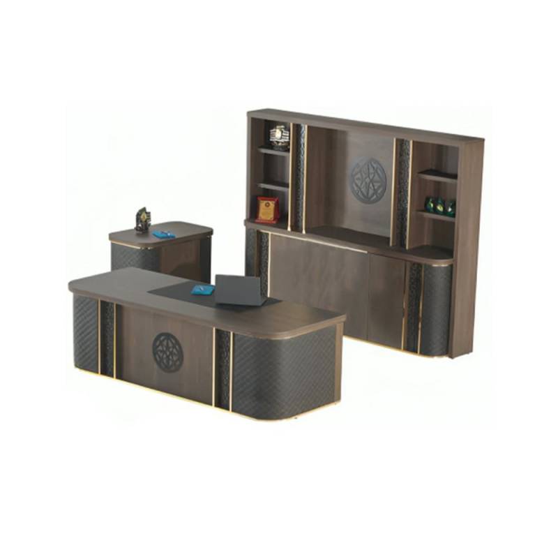 JVmoebel Büromöbel-Set Arbeitszimmer-Set 4tlg Bürotisch Bücherregal Sideboard Kommode Braun, (Kommode), Made in Europa von JVmoebel