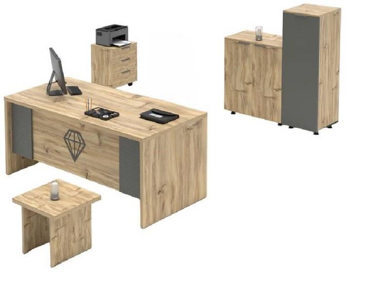 JVmoebel Büromöbel-Set Arbeitszimmer Set Holz Beige Grau Tisch Büroschrank Couchtisch Kommode, (4tlg. Arbeitszimmer Set (Tisch + Schrank + Couchtisch + Kommode), Made in Europa von JVmoebel