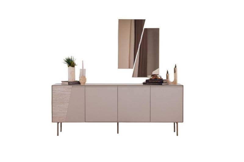 JVmoebel Kommode Beige Holz Konsole mit Spiegel – Schlichte Eleganz für Ihr Zuhause (MaßeKonsole mit Spiegel), Made in Europe von JVmoebel