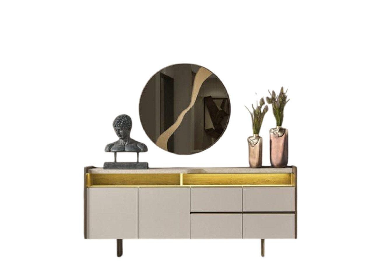 JVmoebel Kommode Beige Kommode Anrichte mit Spiegel Gruppe Sideboard Holz (2 St., Kommode + Spiegel), Made in Europa von JVmoebel