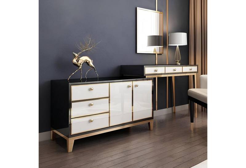 JVmoebel Kommode Beiger Schminktisch aus Holz mit Sideboard und Kommode (Kommode), Made in Europa von JVmoebel