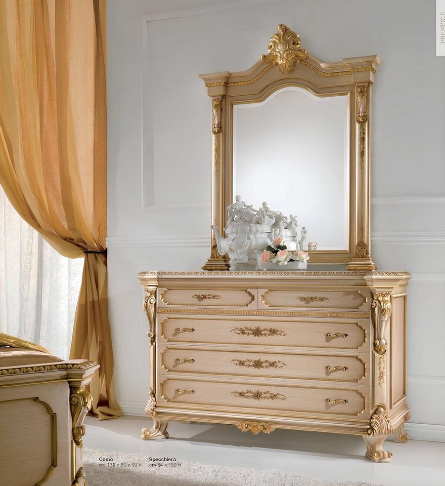 JVmoebel Schubkastenkommode Gruppe Kommode Spiegel Sideboard Set Luxus Schränke Schlafzimmer Beige (Set Kommode + Spiegel), Made in Europa von JVmoebel