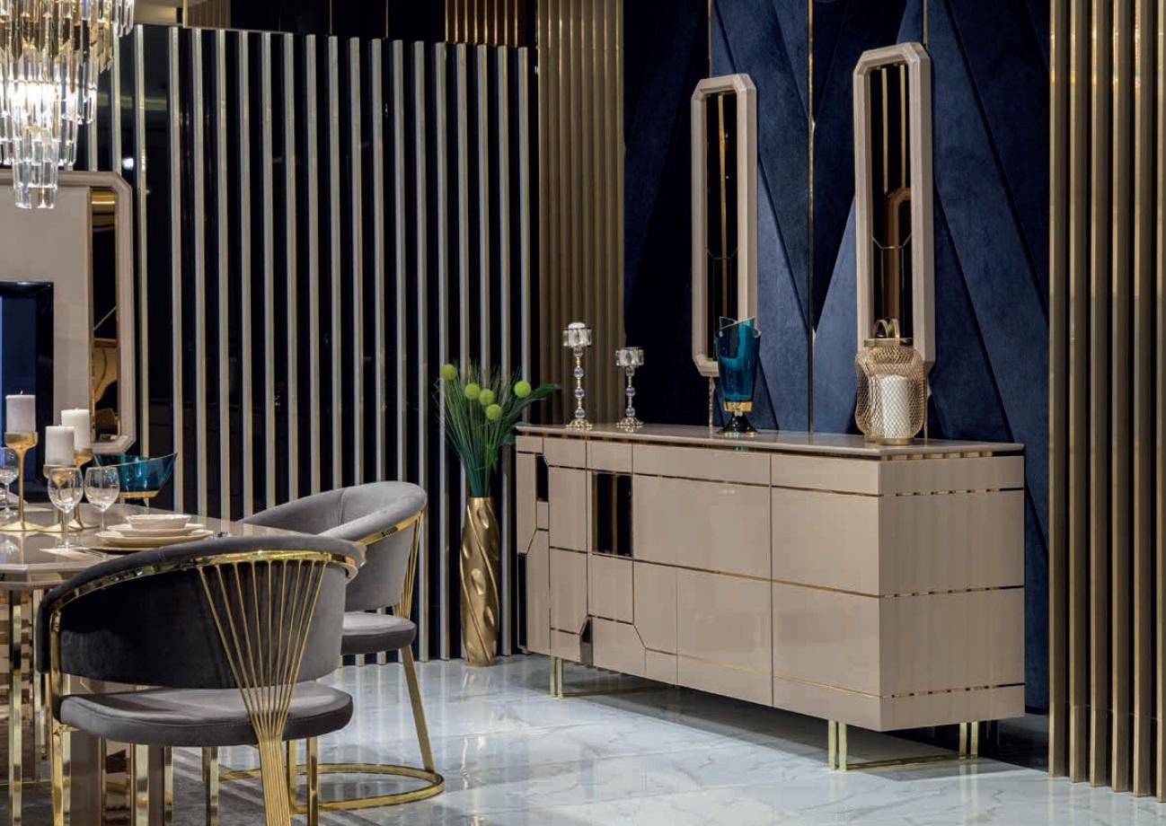 JVmoebel Kommode Hochglanz Sideboard mit Spiegel und Holz Kommoden Set 2tlg, Made in Europa von JVmoebel