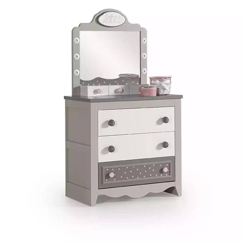JVmoebel Kommode Kindermöbel Kommode Holzschrank Spiegel Konsole Schrank Holz Grau Set (1 St., Kommode), Made in Europa von JVmoebel