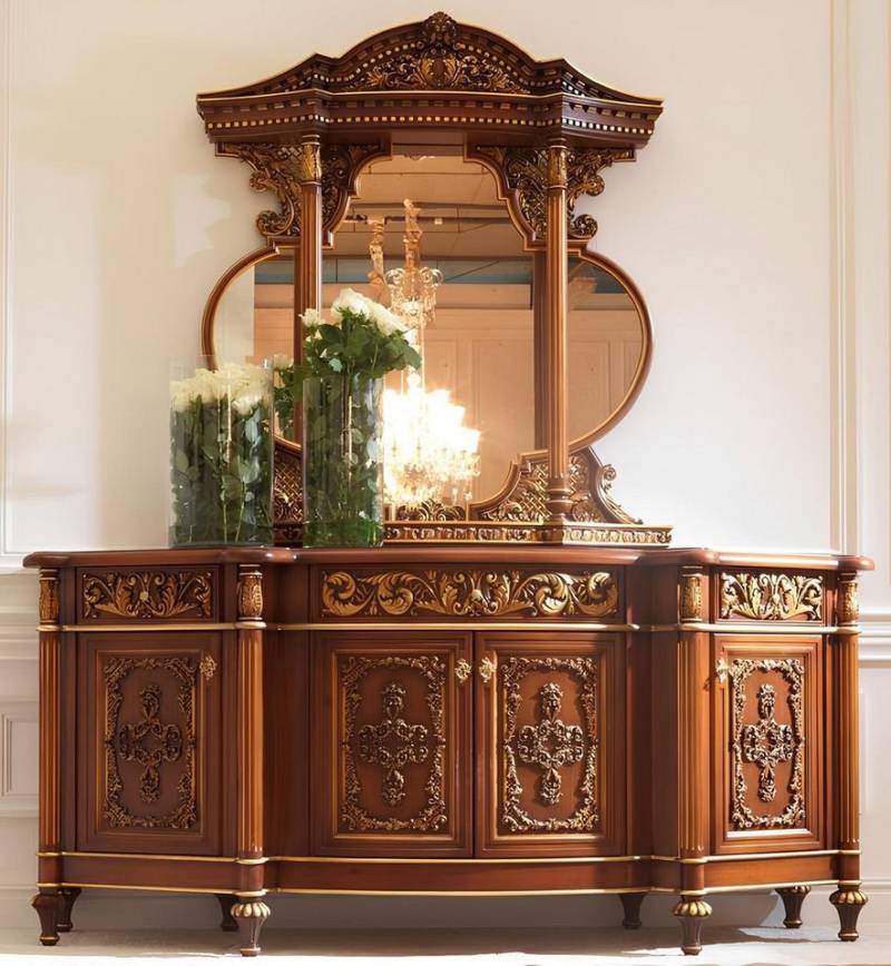 JVmoebel Kommode Kommode Anrichte Spiegel Set Echtes Holz Antik Stil Möbel (Kommode + Spiegel), Made in Europa von JVmoebel