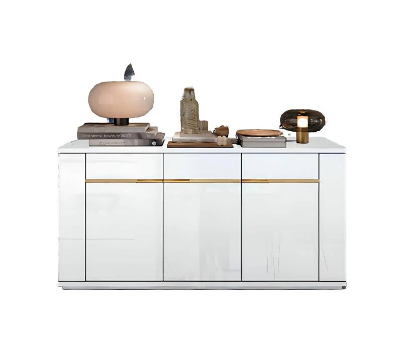 JVmoebel Kommode Kommode Weiß Gold Hochglanz Wohnzimmer Aufbewahrungsschrank Holzmöbel (Kommode), Made in Europa von JVmoebel