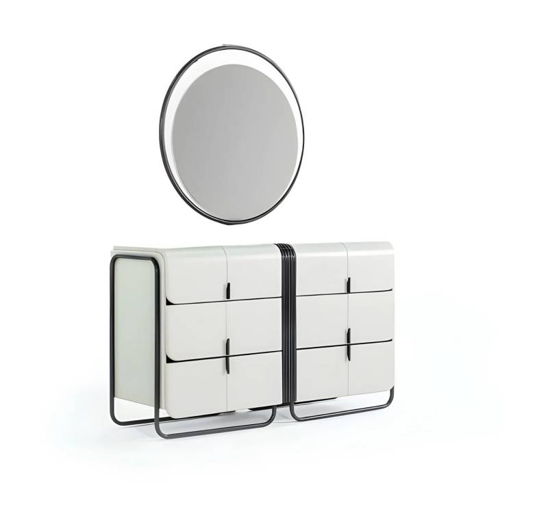 JVmoebel Kommode Kommode mit Spiegel 2tlg Set Holz Weiß Frisierkommode Schrank (Kommode, Spiegel), Made in Europe von JVmoebel