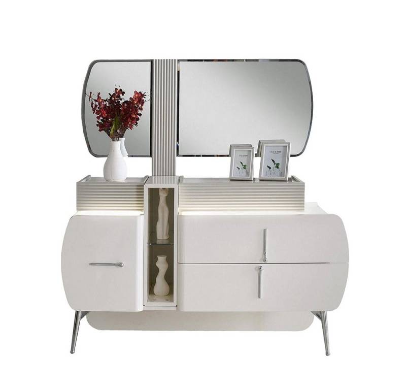 JVmoebel Kommode Luxus Kommode Frisiertisch Schrank Spiegel Weiß Holz Modern Set (2 St., Kommode + Spiegel), Made in Europa von JVmoebel