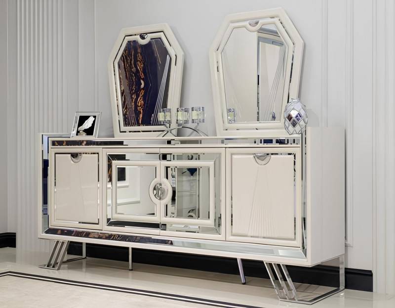 JVmoebel Kommode Luxus Kommoden mit 2x Spiegel Weiß Konsole Möbel Sideboard Kommode (Kommode mit 2x Spiegel), Made in Europa von JVmoebel