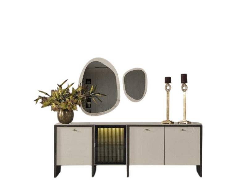JVmoebel Kommode Modernes Kommode mit Spiegel Beige Esszimmer Board (2 St., Kommode + Spiegel), Made in Europa von JVmoebel