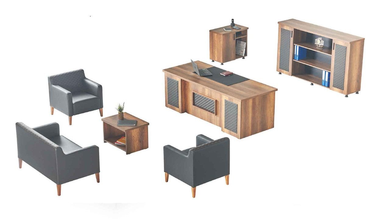 JVmoebel Büromöbel-Set Schwarz-Braune Arbeitszimmer Garnitur Schreibtisch Sideboard Sofa, (7-tlg., Kommode), Made in Europa von JVmoebel