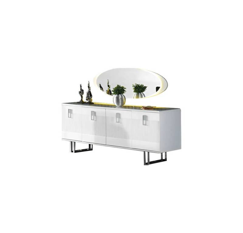 JVmoebel Kommode Sideboard mit Spiegel Anrichte Schrank Kommode Esszimmer Weiß Tisch (2 St., Sideboard + Spiegel), Made in Europa von JVmoebel