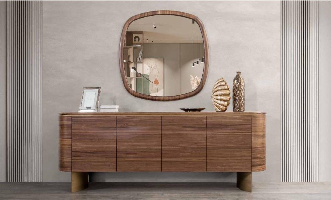 JVmoebel Kommode Stylisches Braun Sideboard mit 4 Türen und Designer Spiegel (2 St., Kommode + Spiegel), Made in Europa von JVmoebel