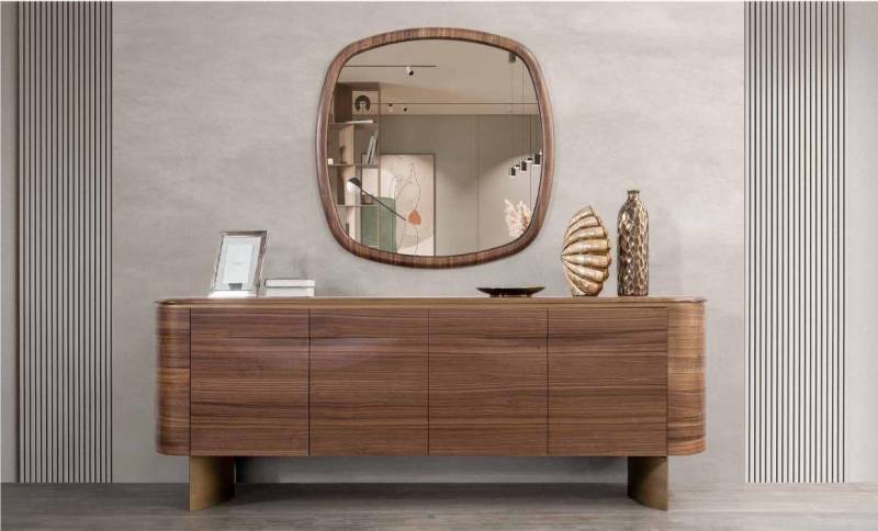 JVmoebel Kommode Stylisches Braun Sideboard mit 4 Türen und Designer Spiegel (2 St., Kommode + Spiegel), Made in Europa von JVmoebel