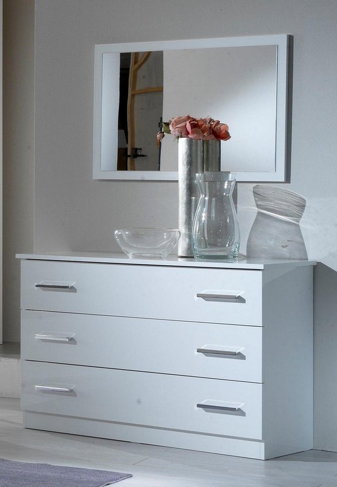 JVmoebel Kommode Weißes Holzset: Spiegel, Schrank & Kommode für Schlafzimmer, Made in Europa von JVmoebel