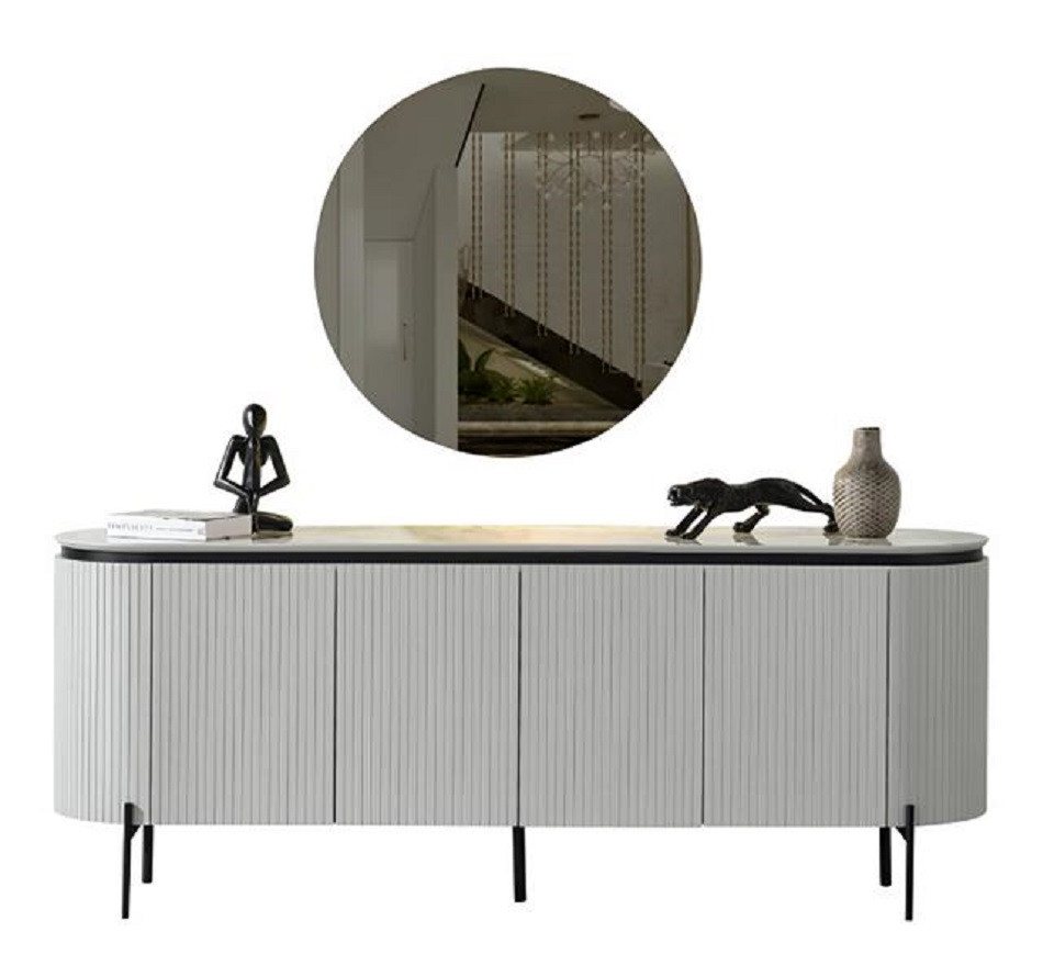 JVmoebel Kommode Zeitlos Sideboard Grau Kommode mit Spiegel Schublade Wohnzimmer (Kommode mit Spiegel), Made in Europa von JVmoebel