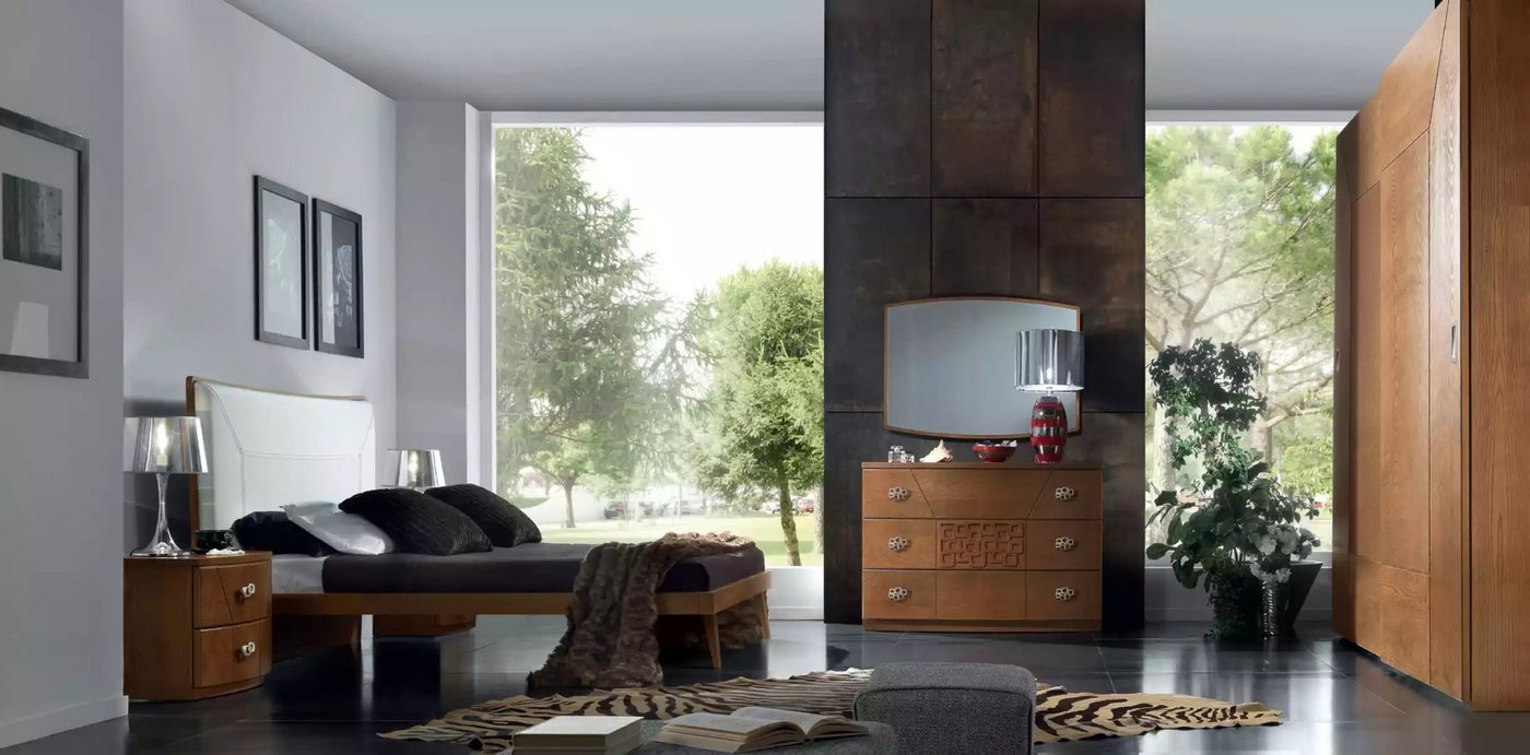JVmoebel Komplettschlafzimmer Elegantes Schlafzimmer Set mit Bett, 2 Nachttischen und Kommode, (6-tlg., 1x Bett + 2x Nachttische + 1x Kommode + 1x Spiegel + 1x Kleiderschrank), Made in Europa von JVmoebel