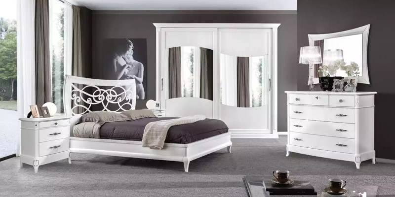JVmoebel Komplettschlafzimmer Komplettes Schlafzimmer-Set mit Bett, Kleiderschrank und Nachttischen, (6-tlg., 1x Bett + 2x Nachttische + 1x Kommode + 1x Spiegel + 1x Kleiderschrank), Made in Europa von JVmoebel