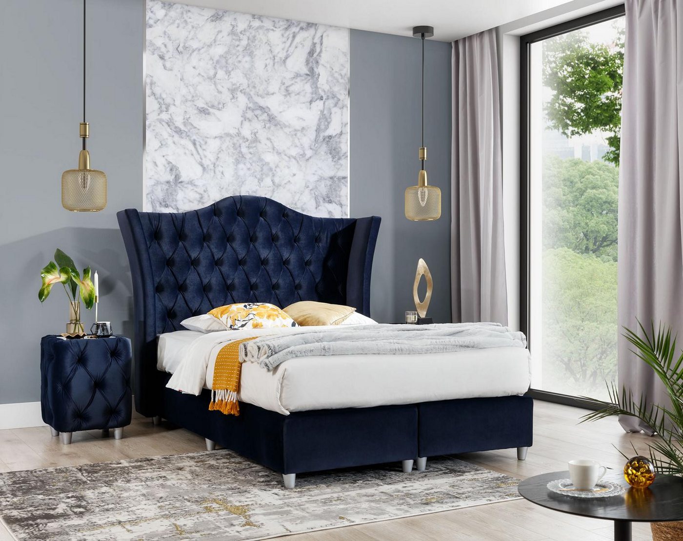 JVmoebel Komplettschlafzimmer Luxuriöses Schlafzimmer Set mit 2 Nachttischen - Komplett Design, (3-tlg., Bett / 2x Nachttische), Made in Europa von JVmoebel