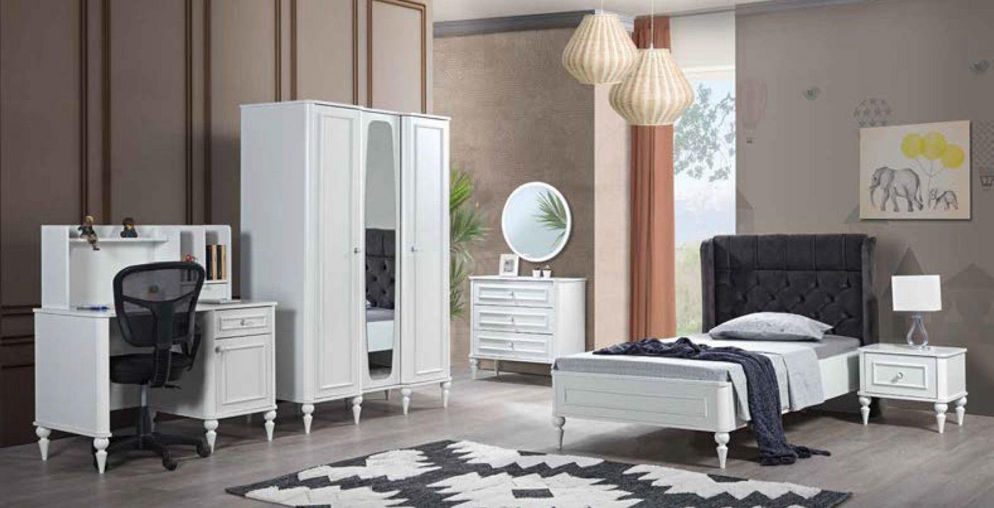 JVmoebel Komplettschlafzimmer Möbelset: Nachttisch, Kleiderschrank, Kommode und Spiegel 6-teilig, Made in Europa von JVmoebel