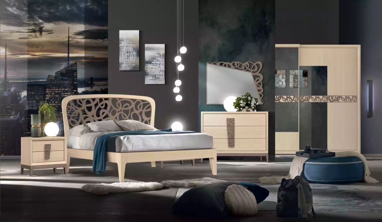 JVmoebel Komplettschlafzimmer Schlafzimmer Set Bett 2x Nachttische Kleiderschrank Design neu 6tlg, (6-St., 1x Bett + 2x Nachttische + 1x Kommode + 1x Spiegel + 1x Kleiderschrank), Made in Italy von JVmoebel