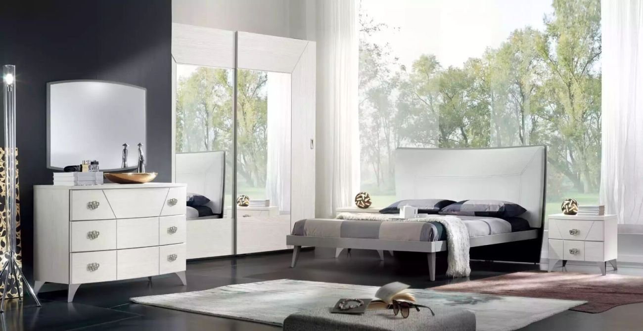 JVmoebel Komplettschlafzimmer Schlafzimmer Set Bett 2x Nachttische Kommode 6tlg.Design Luxus, (6-St., 1x Bett + 2x Nachttische + 1x Kommode + 1x Spiegel + 1x Kleiderschrank), Made in Italy von JVmoebel