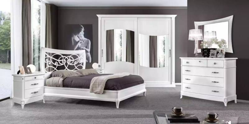 JVmoebel Komplettschlafzimmer Schlafzimmer Set Komplett Kleiderschrank Spiegel Nachttische Bett 6tlg, (6-tlg., 1x Bett + 2x Nachttische + 1x Kommode + 1x Spiegel + 1x Kleiderschrank), Made in Europa von JVmoebel