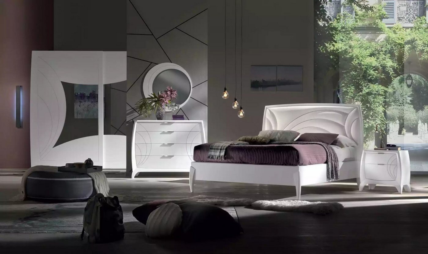 JVmoebel Komplettschlafzimmer Schlafzimmermöbel Set mit Bett, 2 Nachttischen und Kleiderschrank, (6-tlg., 1x Bett + 2x Nachttische + 1x Kommode + 1x Spiegel + 1x Kleiderschrank), Made in Europa von JVmoebel