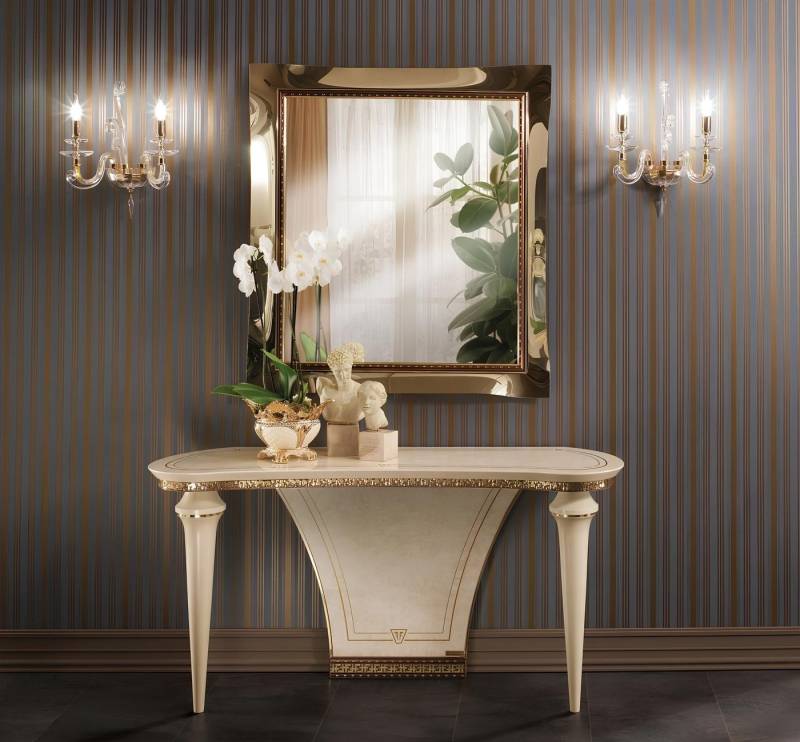JVmoebel Konsolentisch Barock Konsolentisch mit Spiegel aus Holz – 2-teiliges Set, Made in Europa von JVmoebel