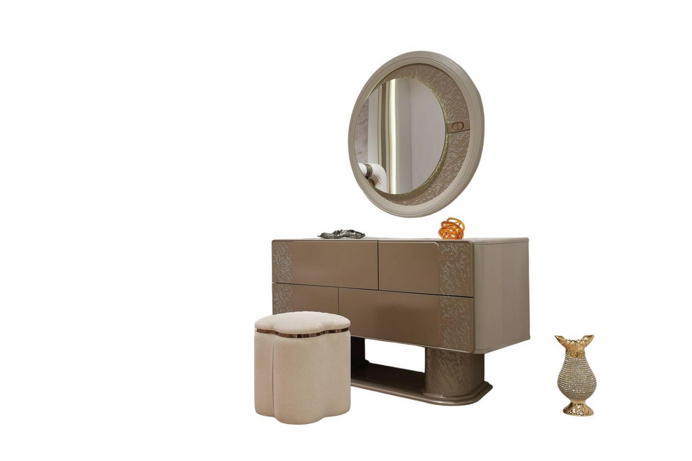 JVmoebel Konsolentisch Eleganter brauner Schminktisch mit Spiegel und Hocker aus Holz (Schminktisch mit Spiegel, Puff), Made in Europe von JVmoebel