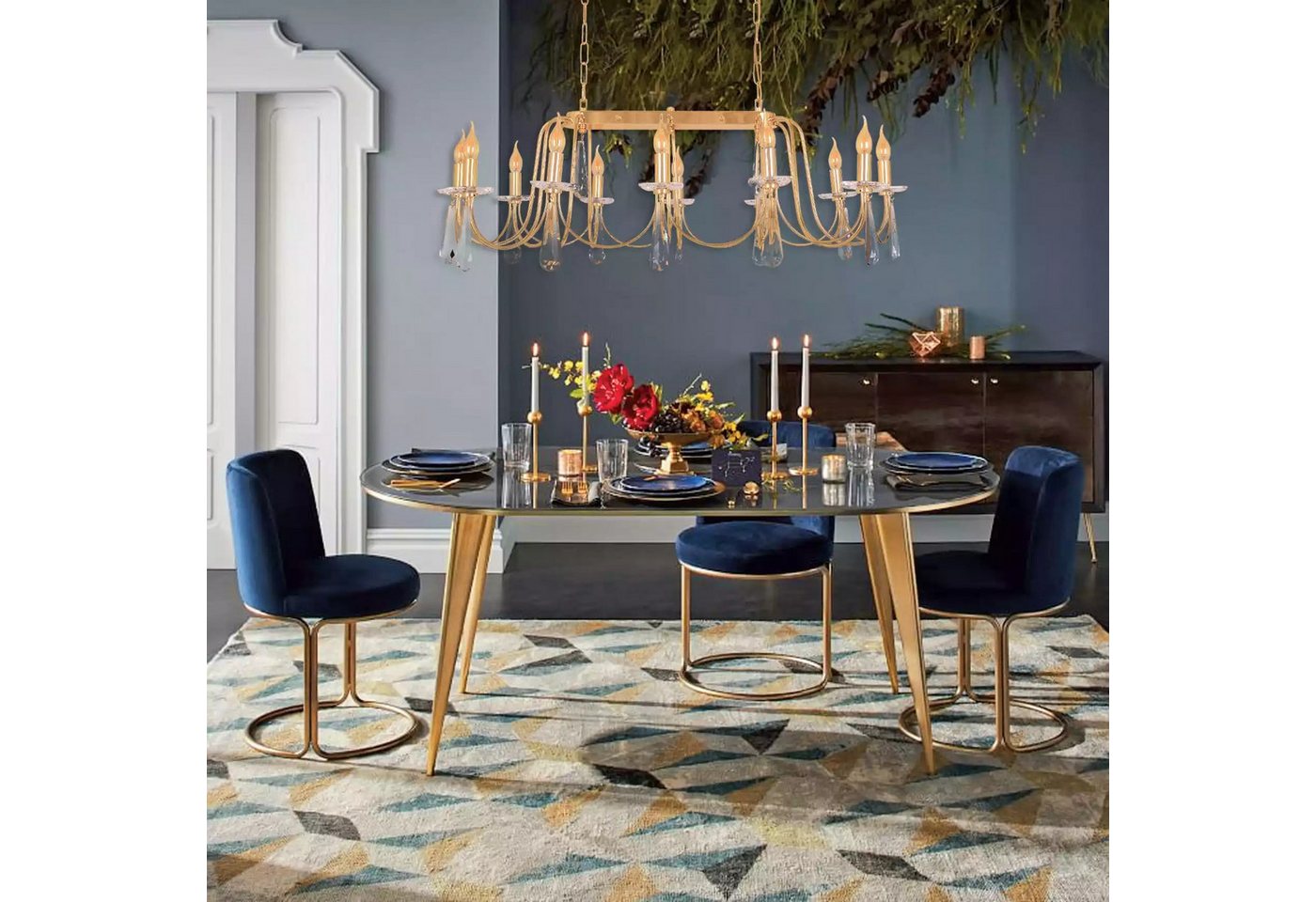 JVmoebel Kronleuchter Goldenfarben Kronleuchter Kristalllampe Deckenleuchte Lampen 106x80, Leuchtmittel wechselbar, Made in Europa von JVmoebel
