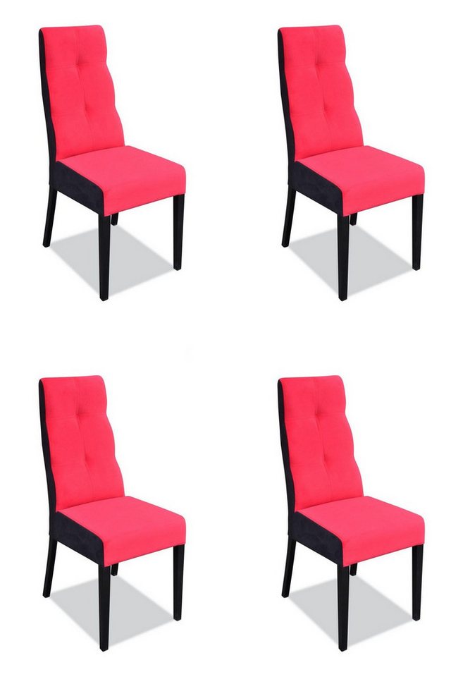 JVmoebel Küchenstuhl Set 4x Sessel Holz Textil Polster Stühle Gastro Esszimmer Stoff Rosa, Made in Europa von JVmoebel