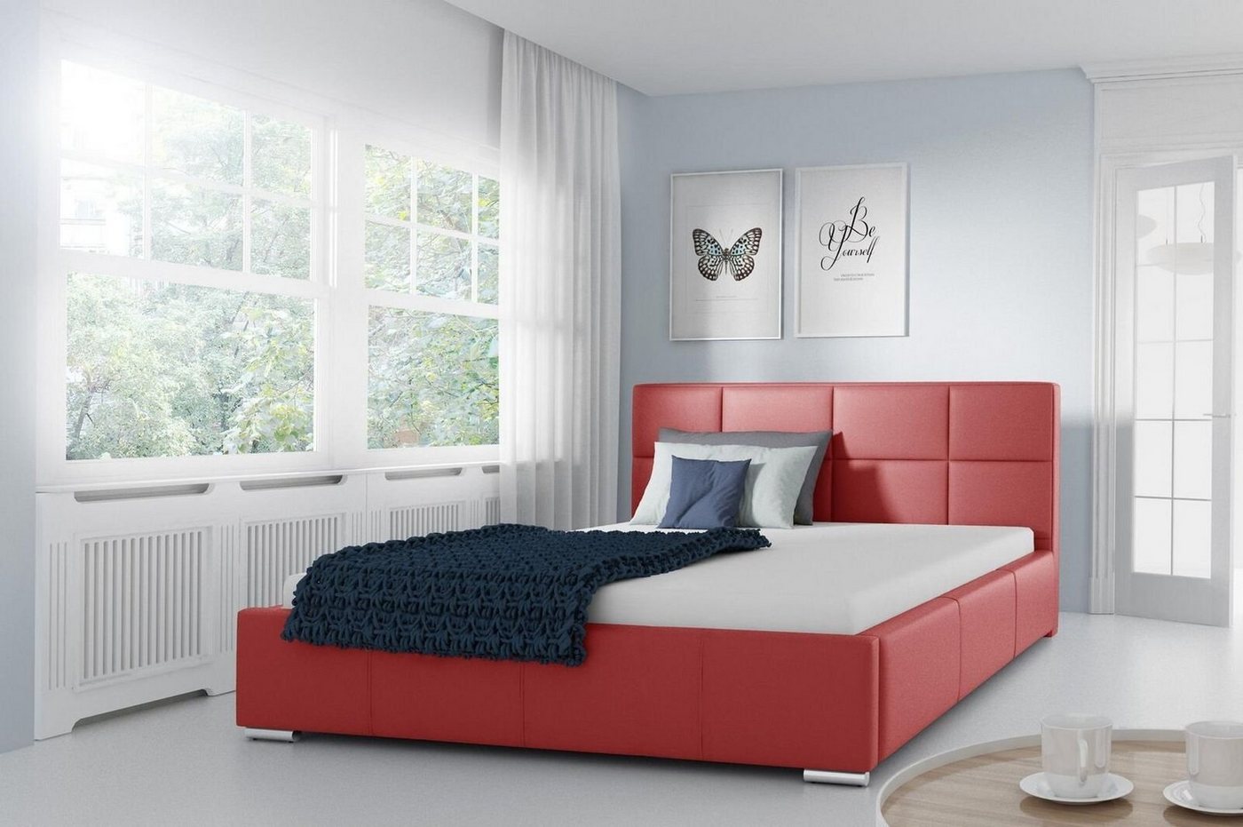 JVmoebel Lederbett, Doppel Bett Gepolsterte Design Luxus Möbel 200x200 Bettrahmen von JVmoebel