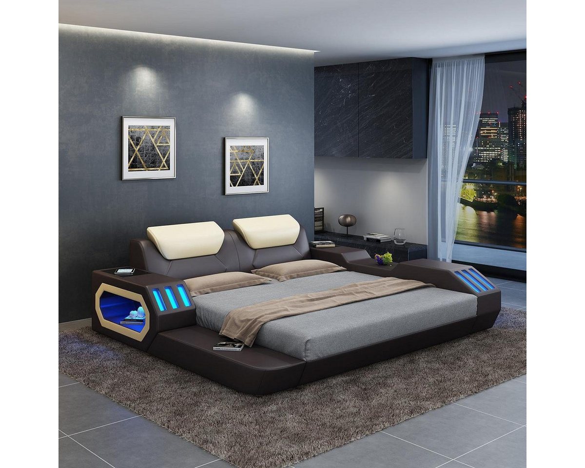 JVmoebel Lederbett Bettgestell Bett Leder Betten USB luxus Doppel Hotel Polsterbett, Made in Europa von JVmoebel