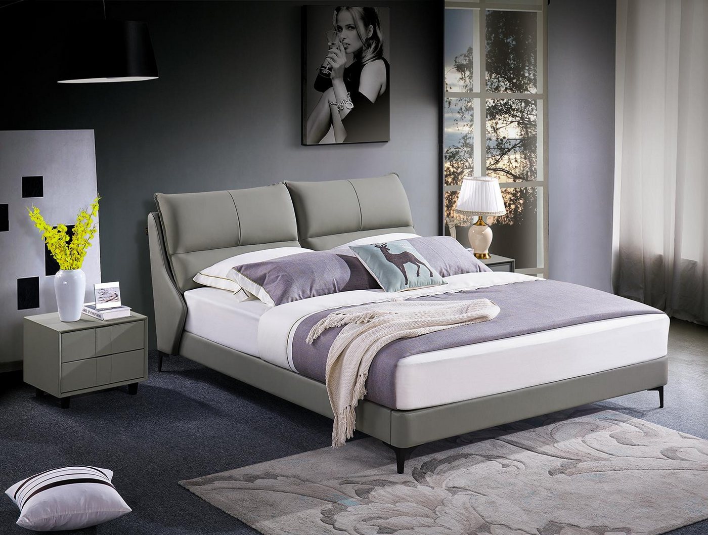 JVmoebel Lederbett Elegantes Polsterbett in Grau - Doppelbett für Hotel und Zuhause, Made in Europa von JVmoebel