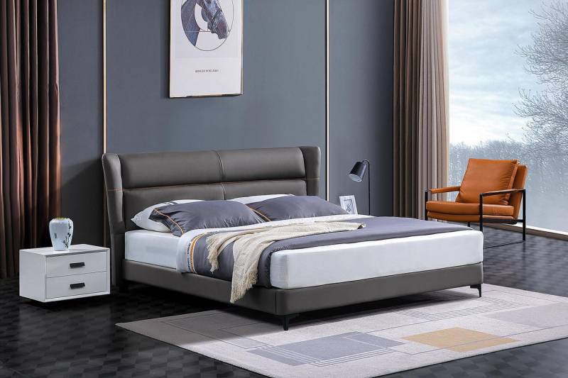 JVmoebel Lederbett Grau Polsterbett mit Bettkasten für das Schlafzimmer Doppelbett, Made in Europa von JVmoebel