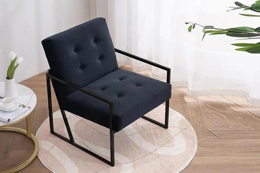 JVmoebel Loungesessel Eleganter schwarzer Sessel aus hochwertigem Textil und Metall (1-St., Sessel), Made in Europa von JVmoebel