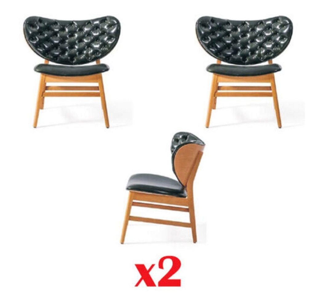 JVmoebel Loungesessel Esszimmer Stuhl Set 2x Polster Gastro Leder Design Massiv Holz, Made in Europa von JVmoebel