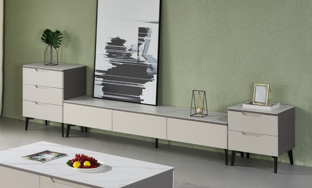 JVmoebel Lowboard Grau TV-Lowboard aus Holz im modernen Luxusdesign für das Wohnzimmer (3 St., RTV Lowboard), Made in Europa von JVmoebel