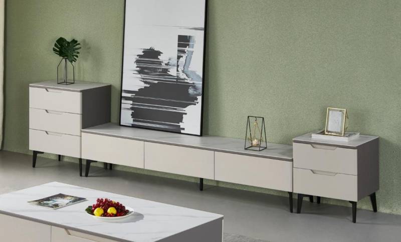 JVmoebel Lowboard Grau TV-Lowboard aus Holz im modernen Luxusdesign für das Wohnzimmer (3 St., RTV Lowboard), Made in Europa von JVmoebel