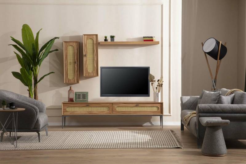 JVmoebel Lowboard Holz Wandschränke Set für das Wohnzimmer - Möbel Regalsystem (3 St., Lowboard, 2x Wandschränke, Wandregal), Made in Europa von JVmoebel