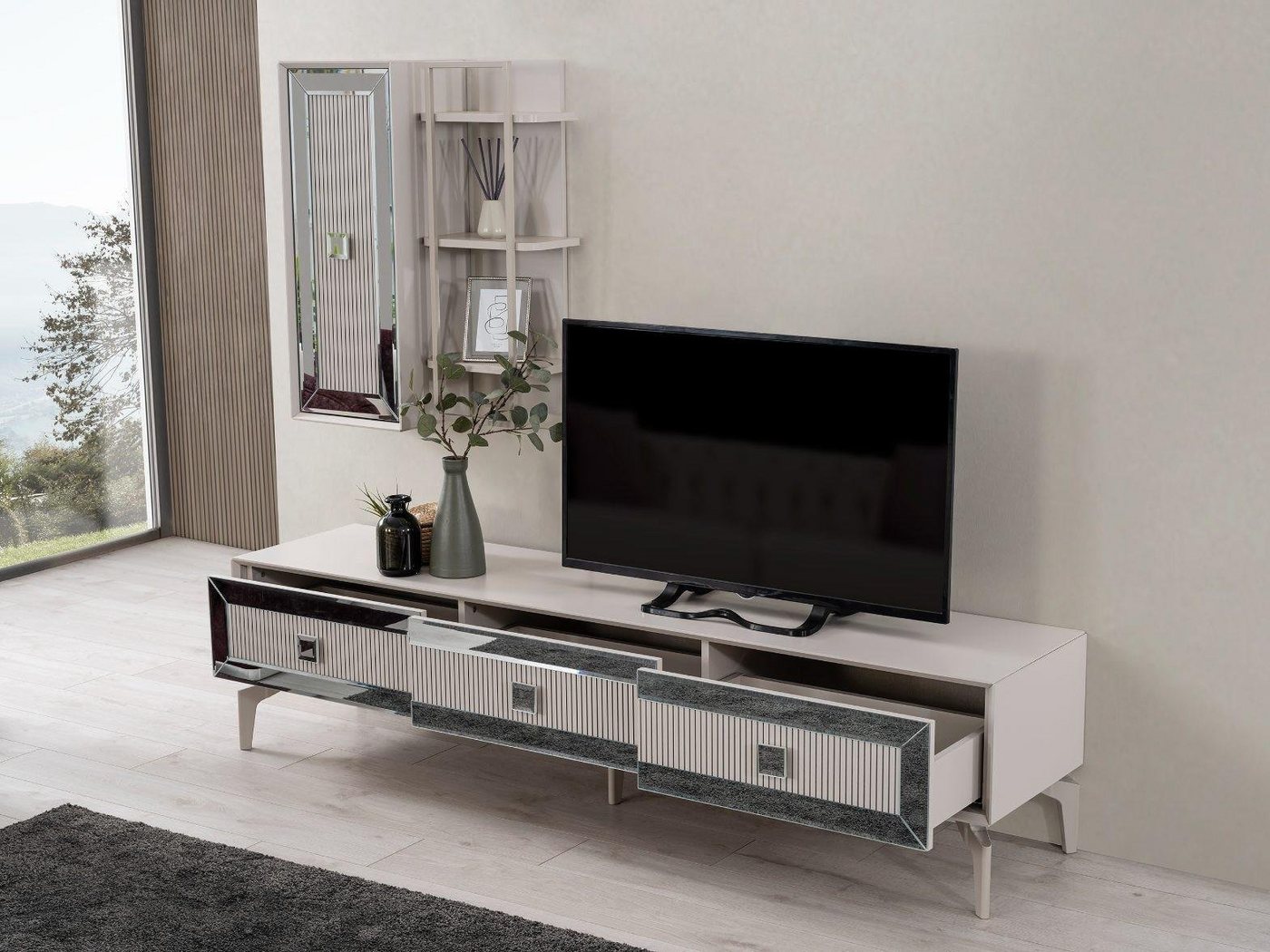 JVmoebel Lowboard Lowboard Sideboard TV Ständer Schrank RTV Wohnzimmer Weiß (1 St., TV-Ständer mit Regalen), Made in Europa von JVmoebel