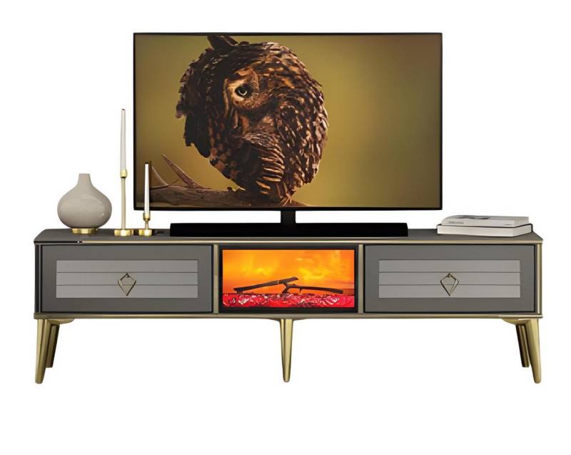 JVmoebel Lowboard TV Lowboard Elektrokamin Grau Holz Modern Stilvoll für Wohnzimmer (Maße TV-Lowboard), Made in Europe von JVmoebel